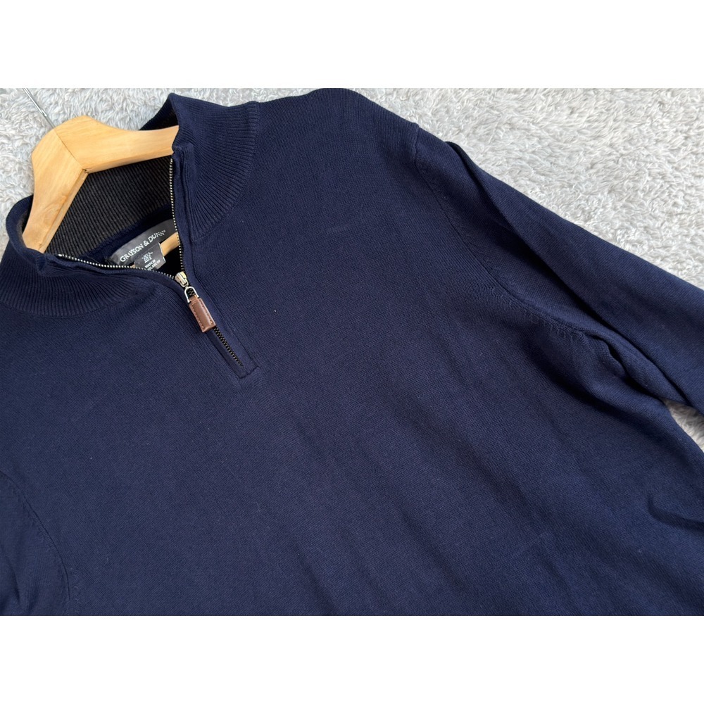 Grayson & Dunn Mens Navy Blue Quarter Zip Mock Neck Pullover Sweater Large NWT